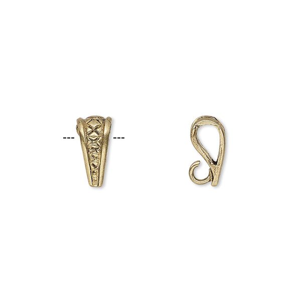 Bail, pendant, antiqued brass, 10x4mm triangle with thatched design and hidden loop. Sold per pkg of 2. image number 0