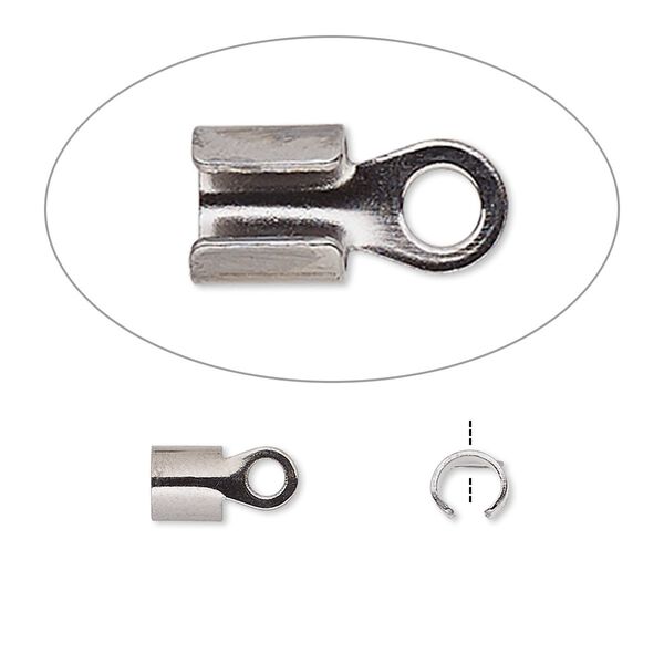 Cord end, fold-over, gunmetal-plated steel, 5x5mm with 4mm inside diameter. Sold per pkg of 100. image number 0