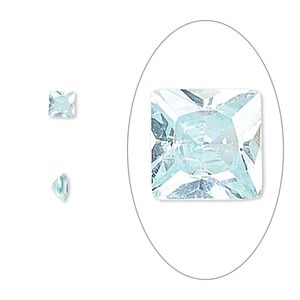 Gem, cubic zirconia, aqua blue, 4mm faceted square, Mohs hardness 8-1/2. Sold per pkg of 2.