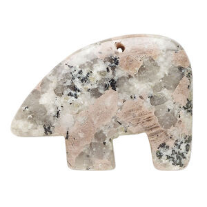 Pink sesame jasper 1pkg1, half-drilled Zuni-style bear focal natural, 34x23mm-38x28mm