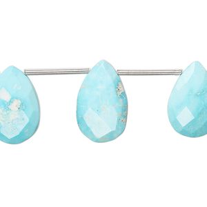 Imperial crown turquoise 1pkg10, hand-cut top-drilled faceted puffed teardrop bead natural 12x8mm-17x11mm