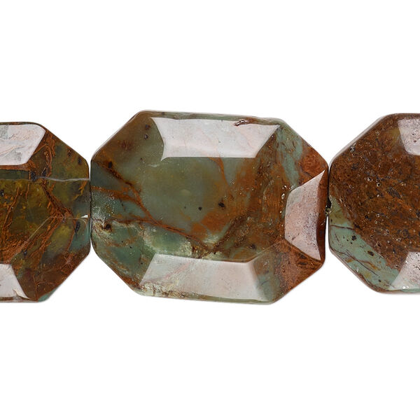 Bead, green "opal" (chalcedony) (natural), 25x20mm flat faceted rectangle, B grade, Mohs hardness 5 to 6-1/2. Sold per 15-1/2" to 16" strand. image number 0