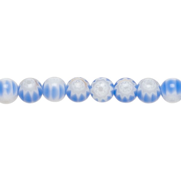 Bead, millefiori glass 1pkg1, translucent light blue and white, 6mm round, 15 inches. image number 0
