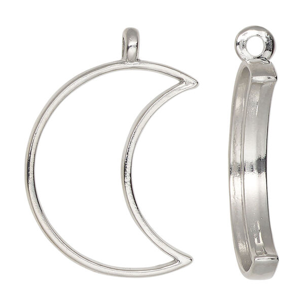 Focal, silver-finished "pewter" (zinc-based alloy), 32x25mm open moon. Sold per pkg of 2. image number 0