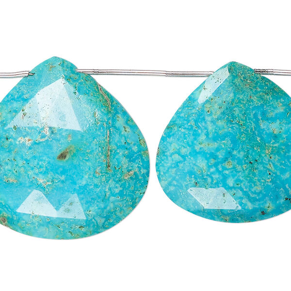 Turquoise 1pkg1, hand-cut top-drilled faceted puffed teardrop bead B+ grade, 8 inch graduated 15x15mm-28x28mm image number 0