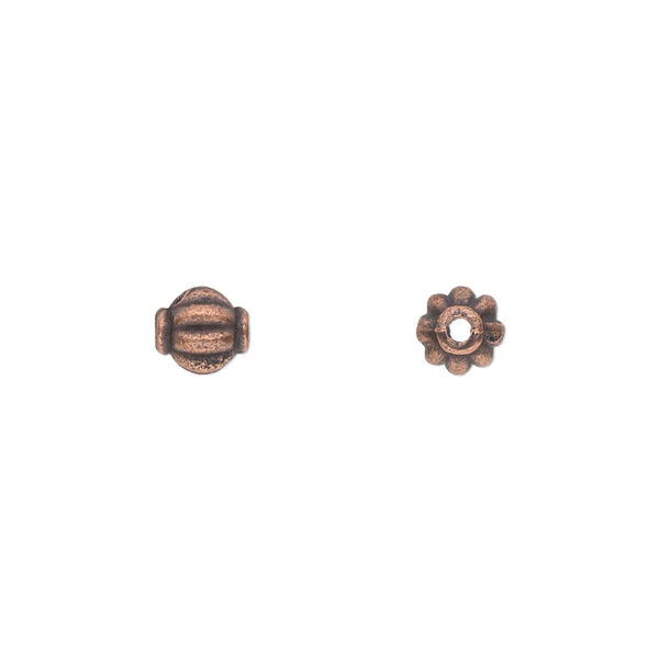 Bead, antique copper-plated "pewter" (zinc-based alloy), 6mm corrugated round. Sold per pkg of 50. image number 0