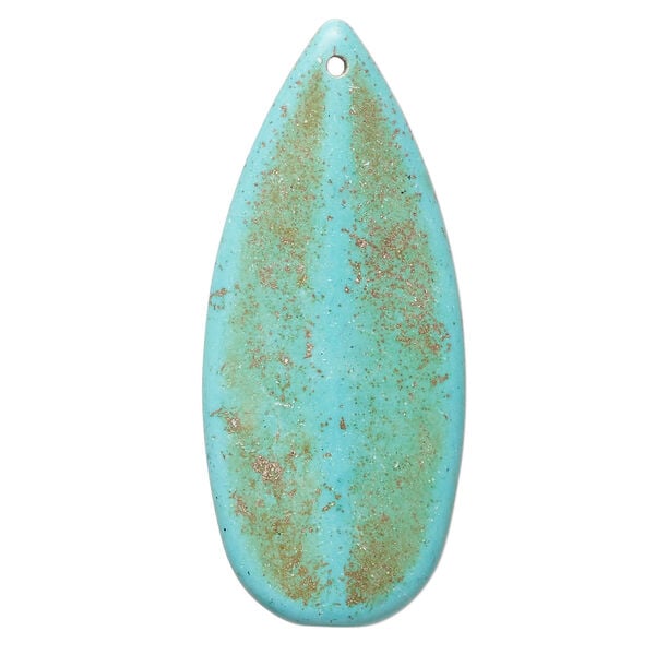 "Magnesite" / resin 1pkg1, teardrop focal teal / brown 52x23mm image number 0
