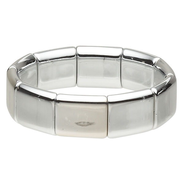 Bracelet, stretch, acrylic, silver, 22x20mm rectangle, 7 inches. Sold individually. image number 0