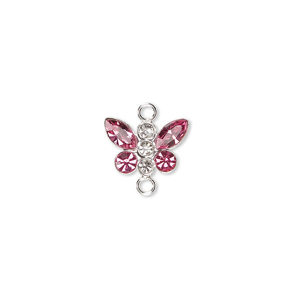 Link, crystals and sterling silver, crystal clear/rose, 12x8mm butterfly. Sold individually. image number 0