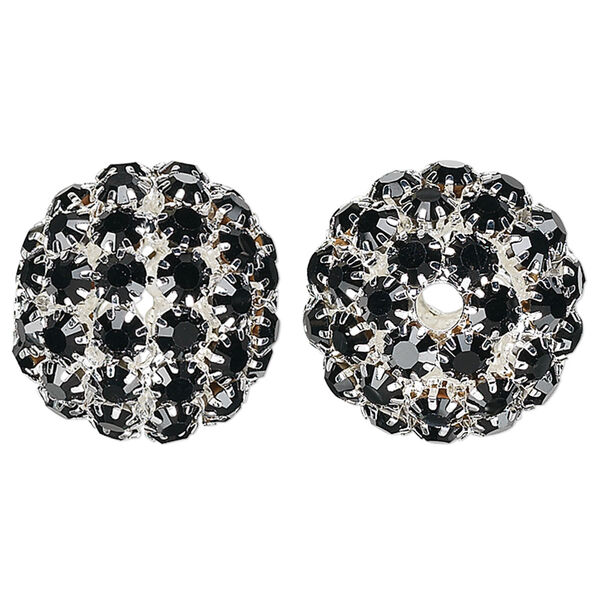 Bead, glass rhinestone and silver-plated brass, black, 27mm ball with 5mm chatons, 4.5mm hole. Sold individually. image number 0