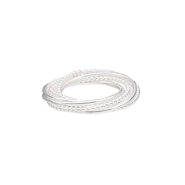 Ring, sterling silver, 4.5mm wide with beaded and smooth design with 7 interlocking rings, size 9. Sold individually. image number 0