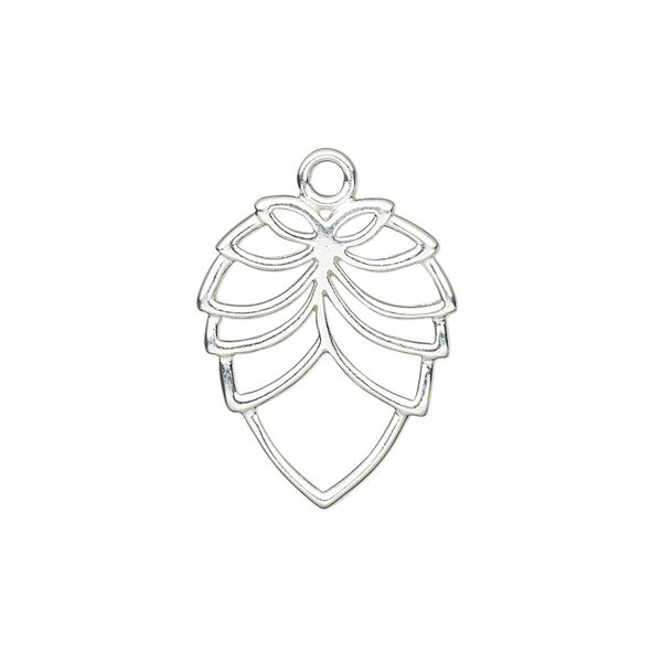 Charm, sterling silver, 21x17mm single-sided leaf with open design. Sold individually. image number 0