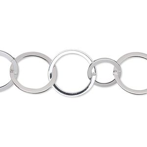 Chain 1pkg1 silver-plated round, 10mm / 14mm, brass 5 foot unfinished