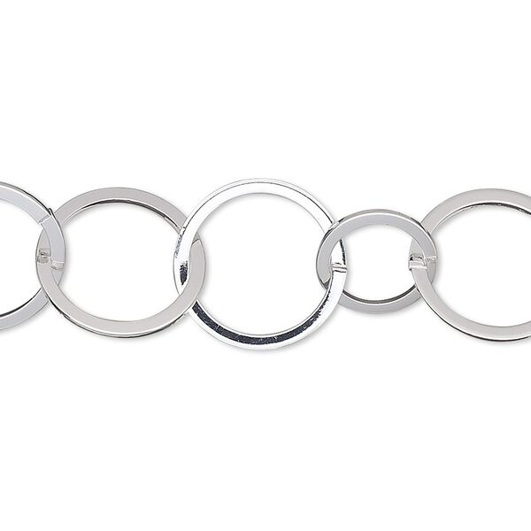 Chain, silver-plated brass, 14mm and 10mm round. Sold per pkg of 5 feet. image number 0