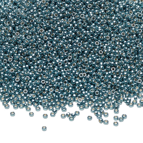 Seed bead, Miyuki, glass, pkg/35g, #15 rocaille, Duracoat® opaque galvanized dark seafoam, (RR-4217). image number 0