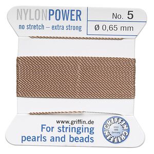 Thread, Griffin, nylon, beige, size #5. Sold per 2-meter card (approximately 78 inches).