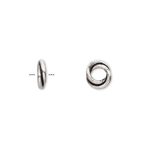 Bead, antique silver-plated white brass, 9x2mm rondelle with double rings. Sold per pkg of 10.