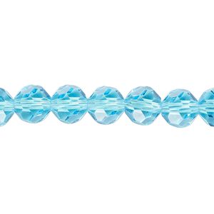 Bead 1pk 32 facets transparent turquoise blue, Celestial Crystal® 8mm round 15.5-16 inch