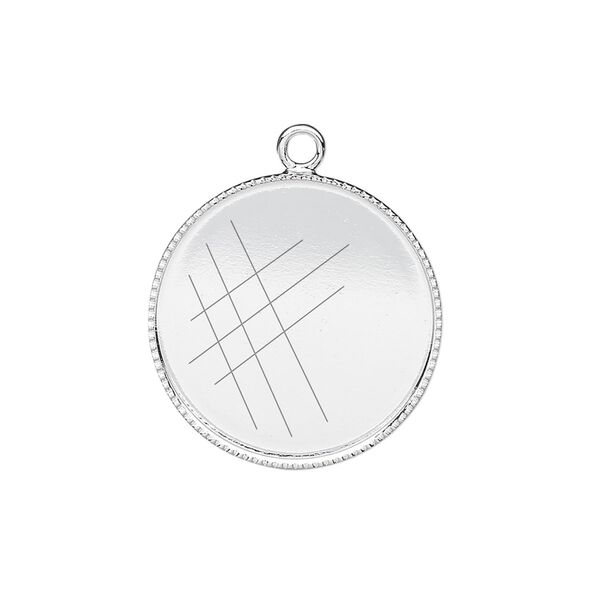 Drop, silver-plated brass, 21mm round with beaded edge and 20mm round bezel cup setting. Sold per pkg of 2. image number 0