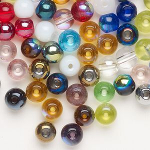 Bead mix 1pkg1 glass, opaque to transparent mixed colors, 5-7mm round, 1 ounce.