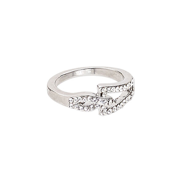 Ring, glass rhinestone and imitation rhodium-plated "pewter" (zinc-based alloy), clear, 8mm wide, size 6-1/2. Sold individually. image number 0