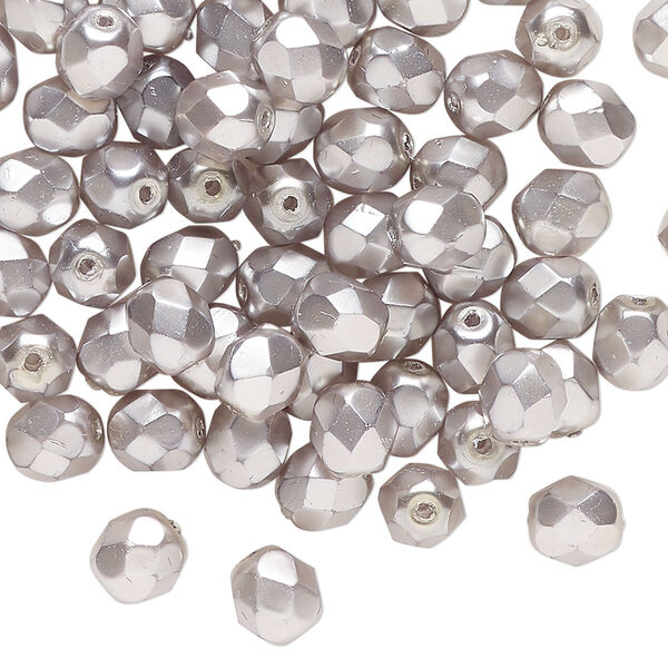 Bead, Czech fire-polished glass, opaque sage, 6mm faceted round. Sold individually, approximately 75 beads. image number 0