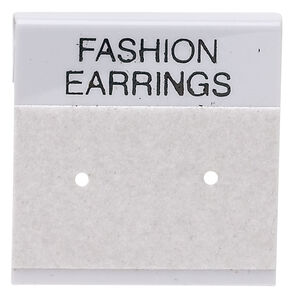 Earring card, flocked plastic, grey and black, 1x1-inch square with "FASHION EARRINGS." Sold per pkg of 100.