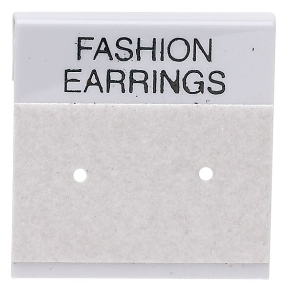 Earring card, flocked plastic, grey and black, 1x1-inch square with "FASHION EARRINGS." Sold per pkg of 100. image number 0