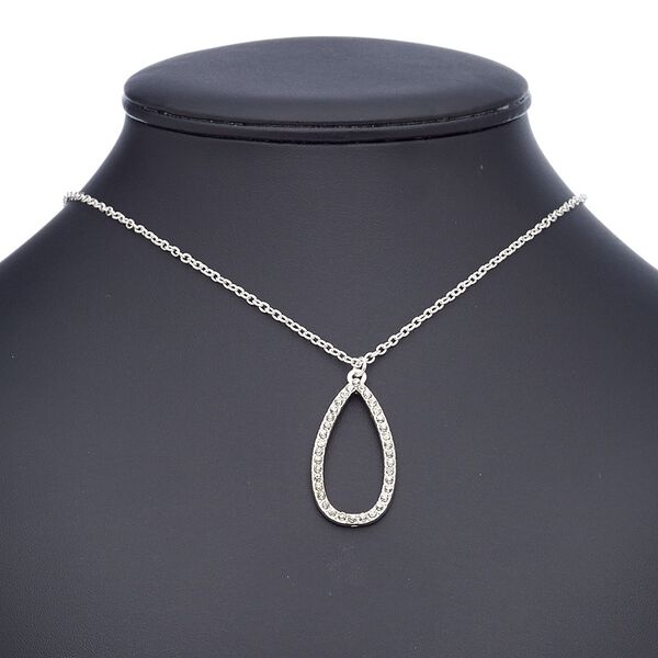 Necklace, glass rhinestone with imitation rhodium-finished steel and "pewter" (zinc-based alloy), clear, 40x20mm open teardrop, 18 inches with 2-inch extender chain and lobster claw clasp. Sold individually. image number 0