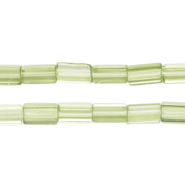 Bead, glass, transparent light green, 9x4mm square tube. Sold per pkg of (2) 13-inch strands, approximately 80 beads. image number 0