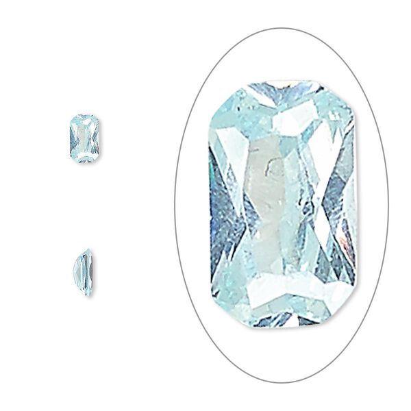 Gem, cubic zirconia, aqua blue, 5x3mm faceted emerald-cut, Mohs hardness 8-1/2. Sold per pkg of 5. image number 0