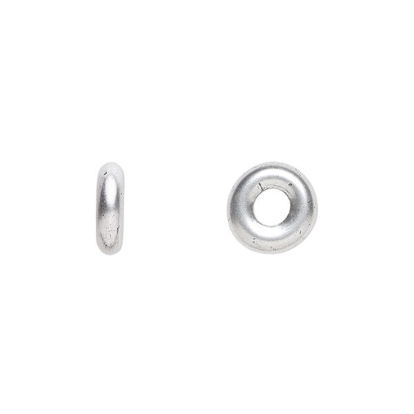 Bead, Czech pressed glass, opaque satin silver, 9.5x3mm ring. Sold per pkg of 50. image number 0