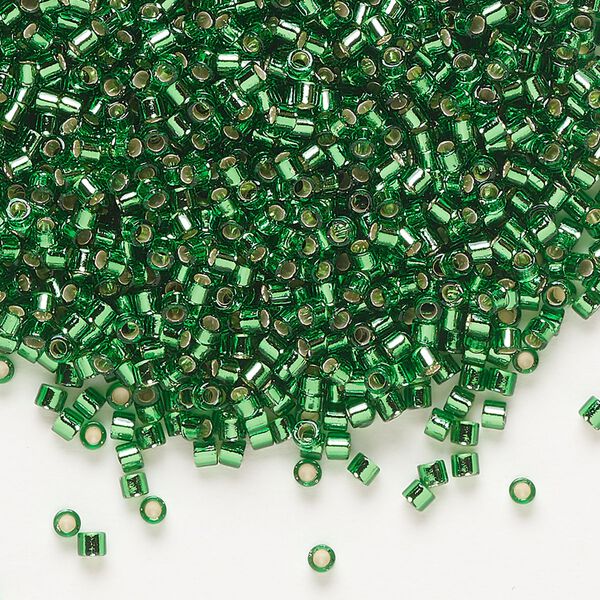 Seed bead, Delica®, glass, pkg/250g, #10 round, transparent silver-lined green (DBM-0046). image number 0