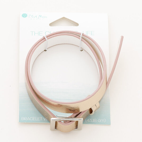 Bracelet, wrap, vinyl and silver-finished "pewter"(zinc-based alloy), rose gold and white, 10mm wide, 17 inches. Sold individually. image number 0