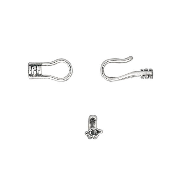 Clasp, hook-and-eye, sterling silver, 15x5mm with crimp ends, 1mm inside diameter. Sold per pkg of 2. image number 0