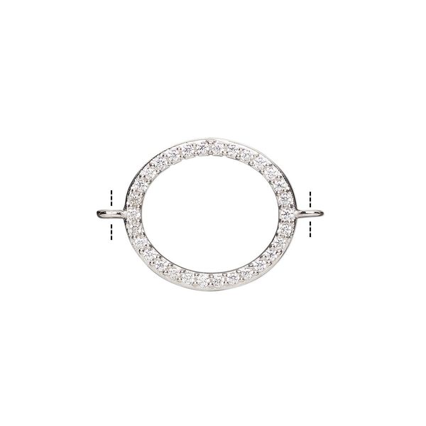 Link, cubic zirconia and rhodium-plated sterling silver, clear, 18x16mm double-sided open oval. Sold individually. image number 0