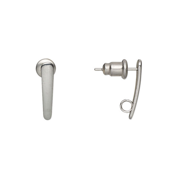 Earstud, stainless steel, 15x3mm long teardrop with hidden open loop. Sold per pkg of 10 pairs. image number 0