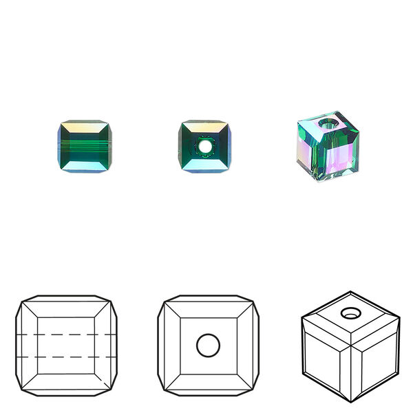 Bead 1pkg48 majestic green shimmer, Crystal Passions®, 6mm cube 5601 image number 0