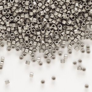 Seed bead, Delica®, glass, pkg/7.5g, #10 round, opaque matte nickel-plated (DBM-0321).