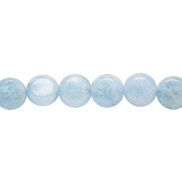 Aquamarine 1pkg1, puffed flat round bead 8 inch 8mm image number 0
