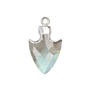 Labradorite / copper / sterling silver 1pkg1, silver-plated hand-cut faceted arrowhead drop natural 20x14mm