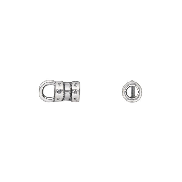 Crimp end, JBB Findings, antique silver-plated pewter (tin-based alloy), 6x5mm tube with loop, 2.75mm inside diameter. Sold per pkg of 2. image number 0