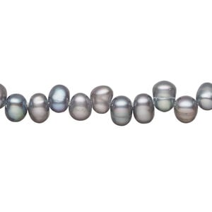 Freshwater pearl 1pkg1, top-drilled rice, 14 inch blue peacock 5x5mm-7x5mm cultured