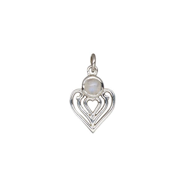 Rainbow moonstone / sterling silver 1pkg1, heart drop natural antiqued 14x11mm image number 0