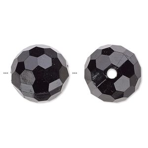 Bead, acrylic, opaque black, 20mm faceted round. Sold per 100-gram pkg, approximately 20 beads.
