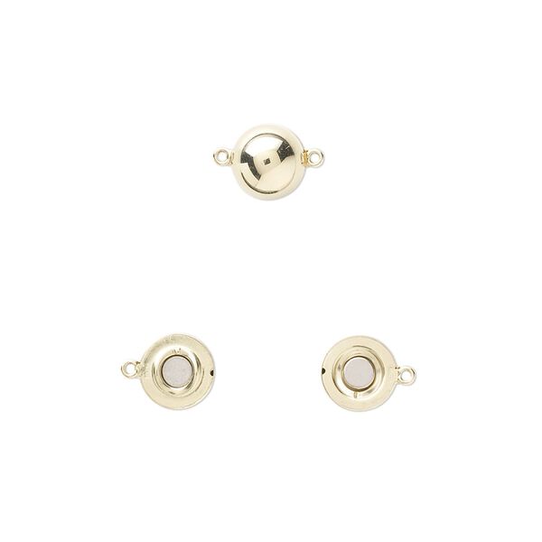 Clasp, magnetic, 14Kt gold, 12mm smooth round. Sold individually. image number 0