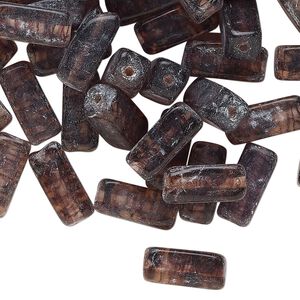 Bead, lampworked glass, translucent purple and black, 12x5mm square tube. Sold per 2-ounce pkg, approximately 75 beads.