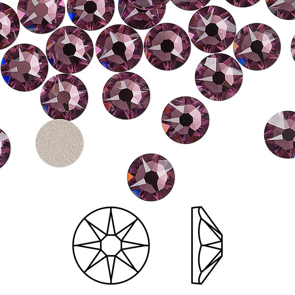 Flat back 144pk iris foil back, Swarovski® 7.07-7.27mm rose round SS34 2088 image number 0