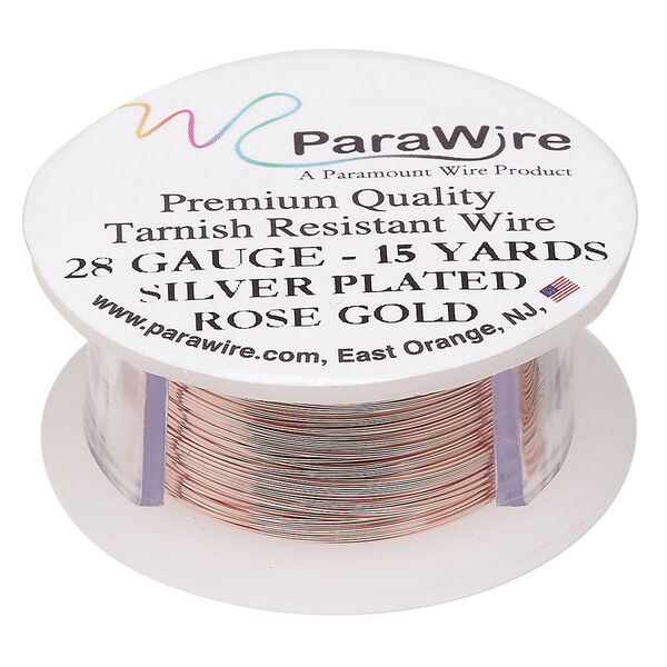 Wire, ParaWire™, rose gold-finished copper, round, 28 gauge. Sold per 15-yard spool. image number 0