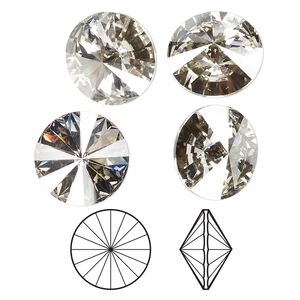 Chaton 4pk crystal silver shade foil back, Crystal Passions® 14mm rivoli 1122